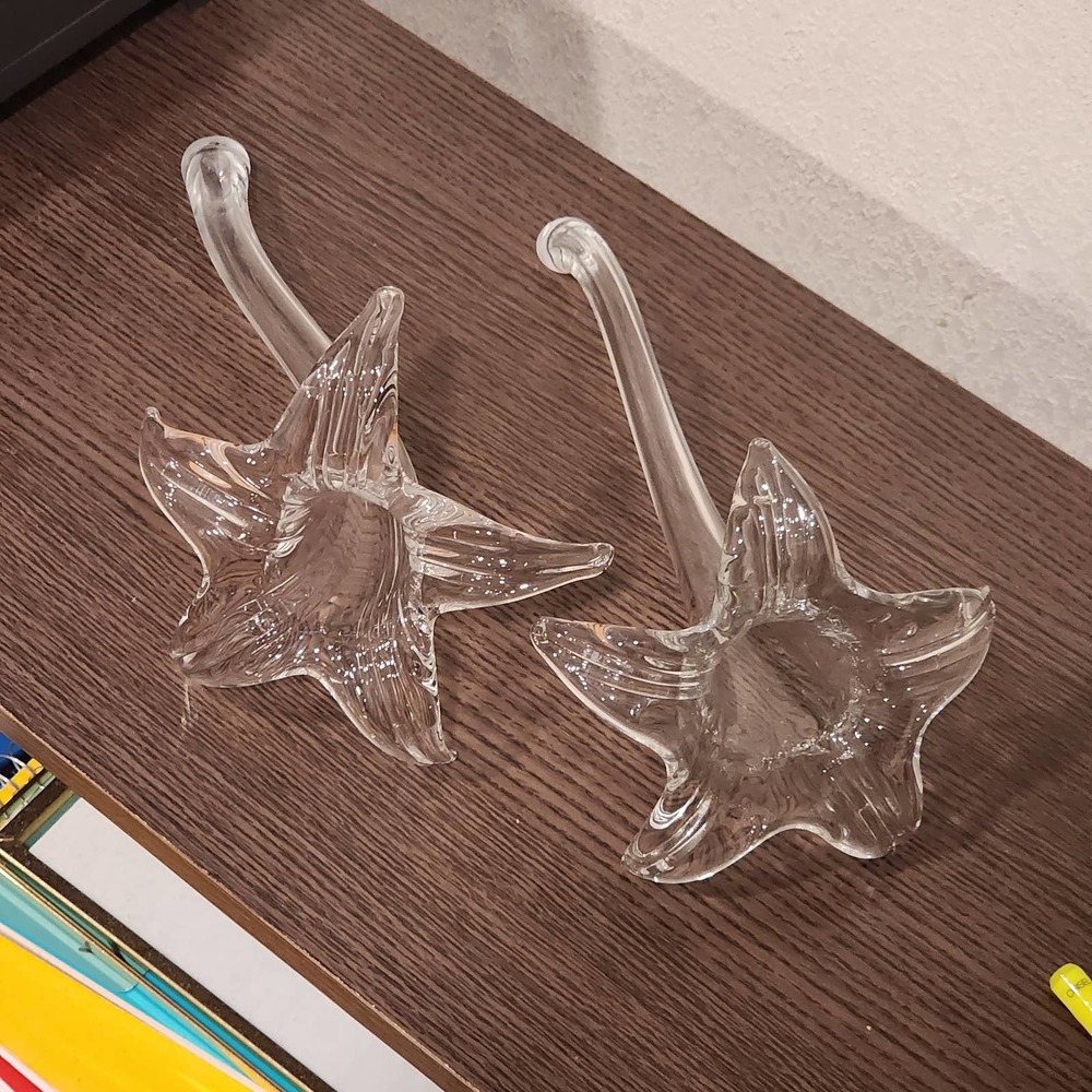 Vintage Clear Lily Hand Blown 9.5" Epergne Vases (Set of 2)